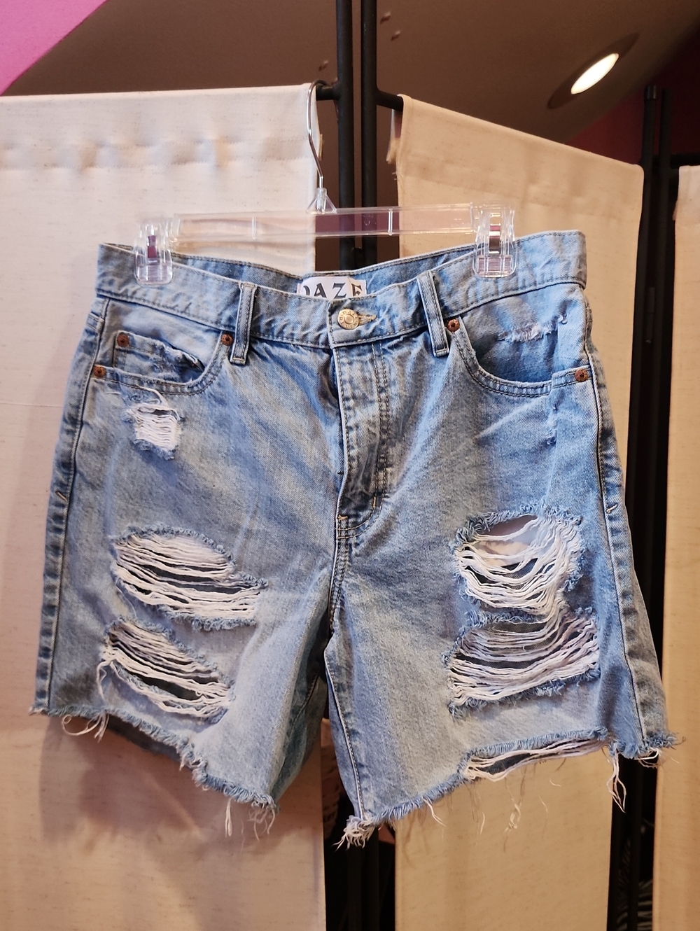 DAZE Light Blue Distressed High-Rise Denim Shorts